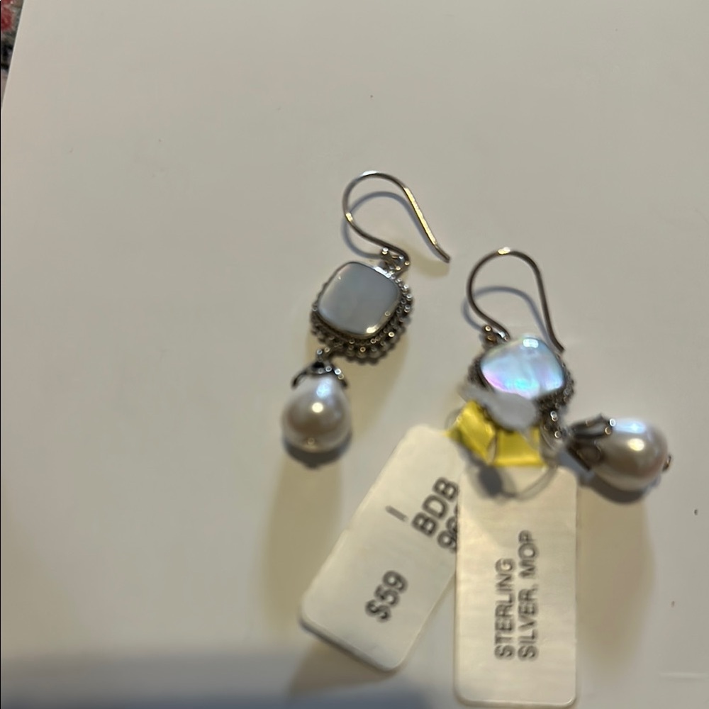 Mother of Pearl Silver and White Drop Earrings
